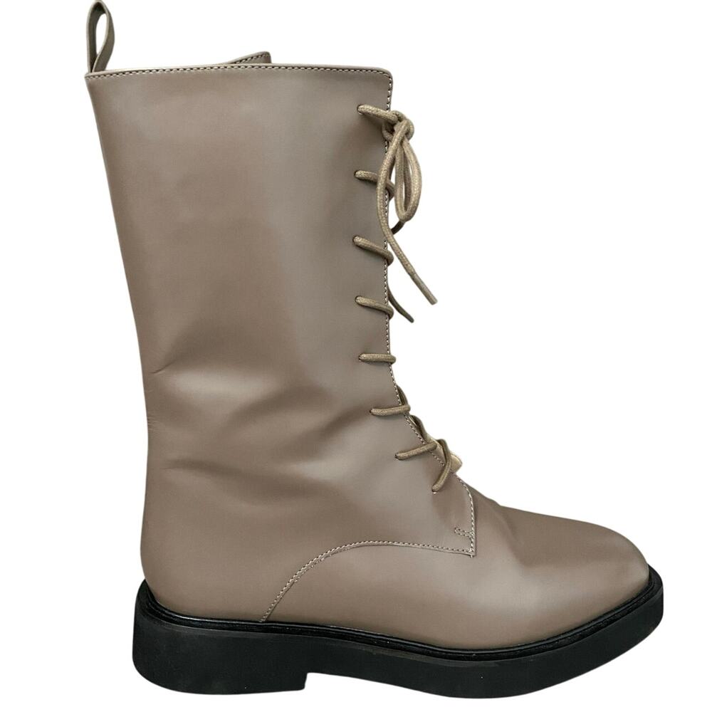 Anthropologie Pilcro Stompy Genuine Patent Leather Lace Up Boot Taupe 39 Combat